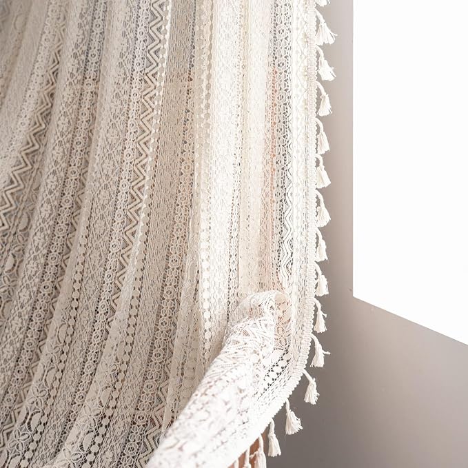 Sutuo Home Boho Lace Curtains for Kitchen Bedroom, Bohemian Crochet Sheer - Image 2