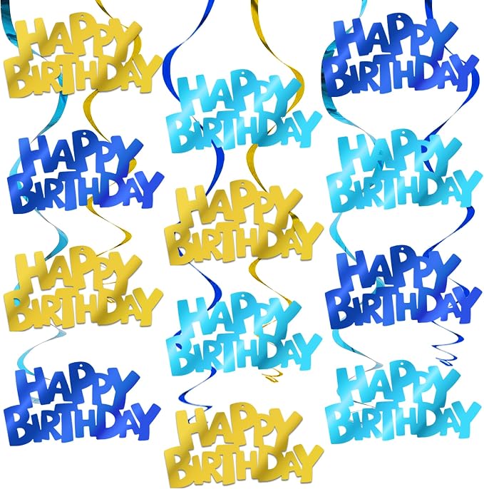BEISHIDA 12 Pcs Happy Birthday Hanging Swirl Decorations, Kids Men Birthday by Beishida