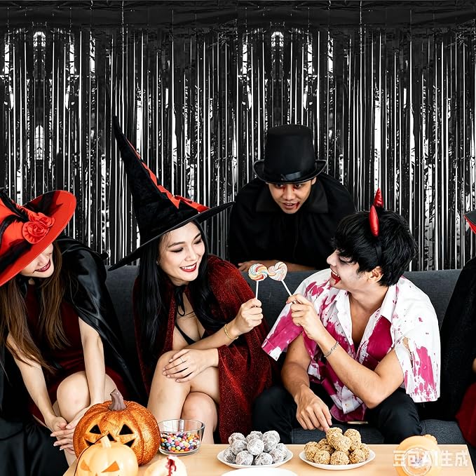 ZATAYE 12 Pack Black Halloween Foil Curtain Streamer Decorations | Black - Image 6
