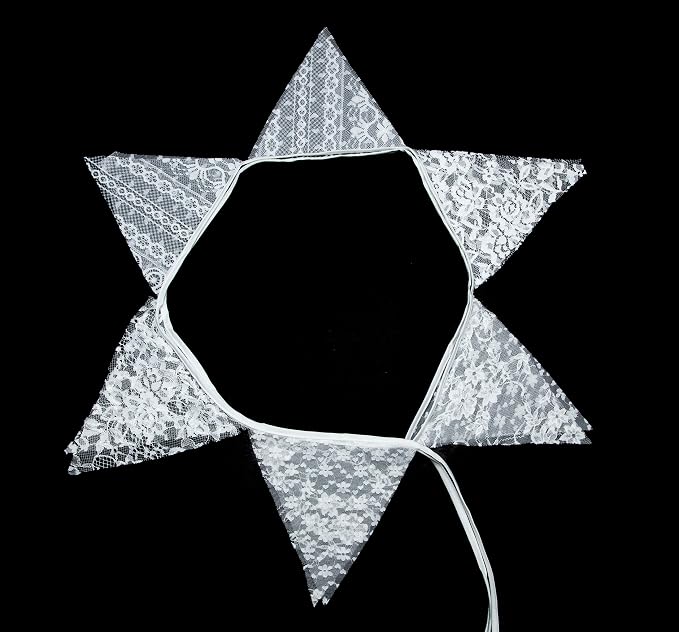 LOVENJOY White Floral Lace Pennant Banner, Fabric Triangle Lace Bunting Flag - Image 7