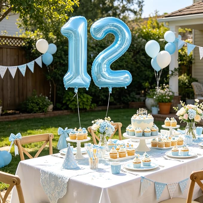 Pastel Blue 17 Balloon Number, Light Blue 17 Balloons - Image 3