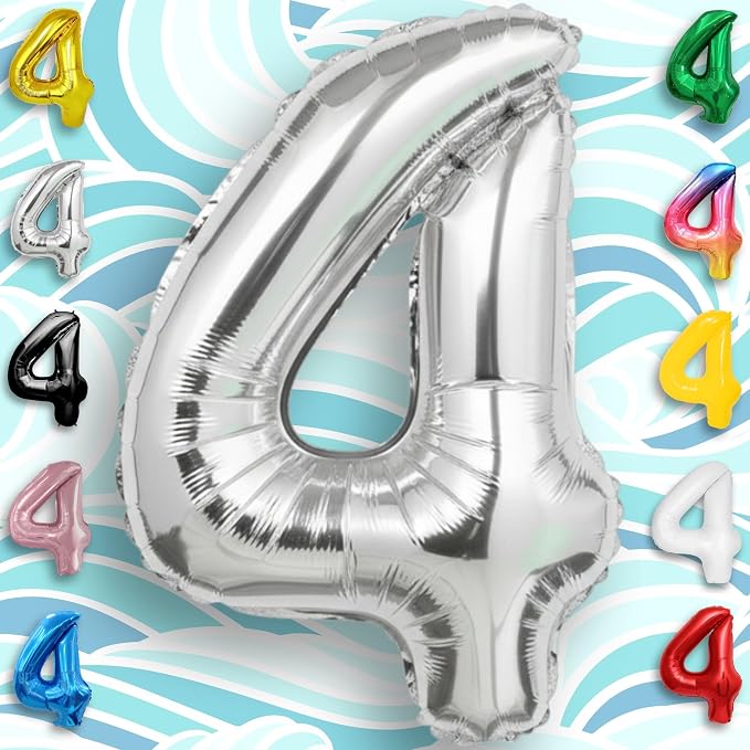 Silver Number Balloon 4 Mylar Foil Balloons 16 inch Small - Image 4