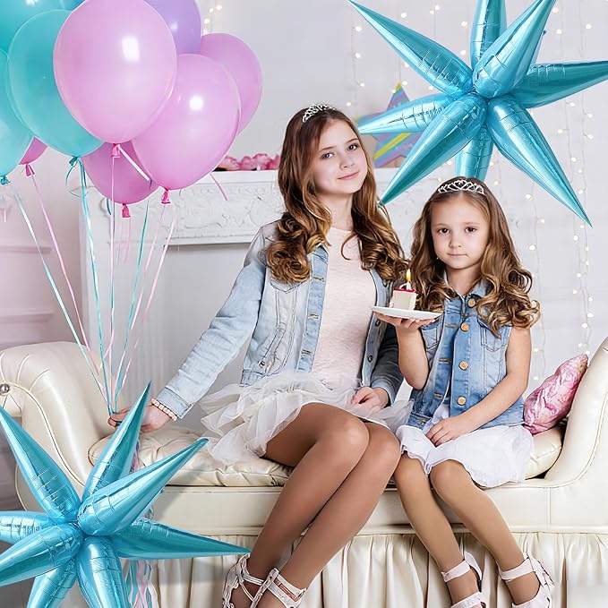 Light Blue Star Balloons Foil Mylar Spike Ballons Giant Frozen Birthday Party - Image 7