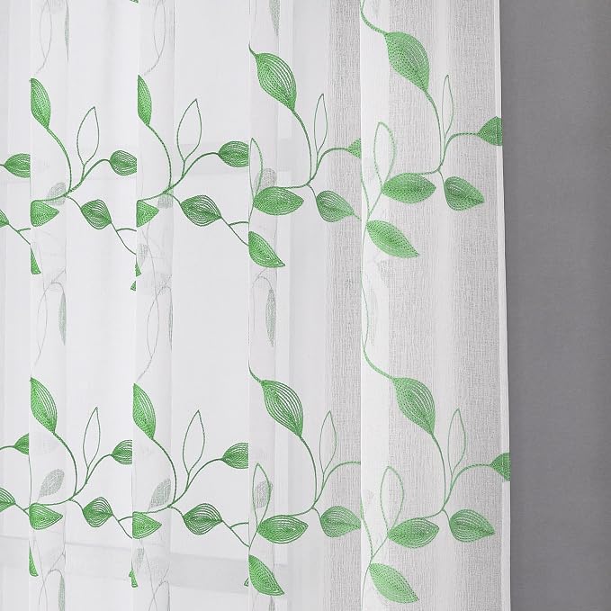 Tollpiz Green Leaf Sheer Curtain Living Room Short 54 x 54 Inches | Leaves - Image 8