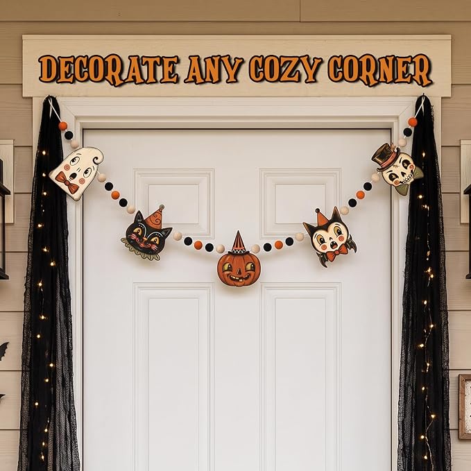 Halloween Ghost Garland Wooden Halloween Banner Outdoor Indoor - Image 6