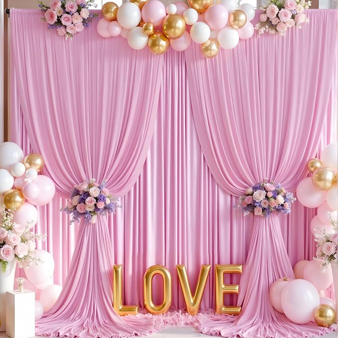 10×14 ft Pink Wrinkle Free Backdrop Curtain, Soft Silky Polyester Wedding - Image 7