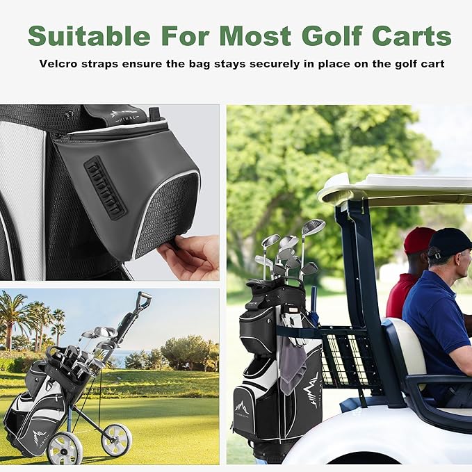 14-Way Golf Cart Bag with Full Length Divider, Premium PU Leather Golf Bag with Plush Top, Magnetic Pocket and Rain Cover for Men