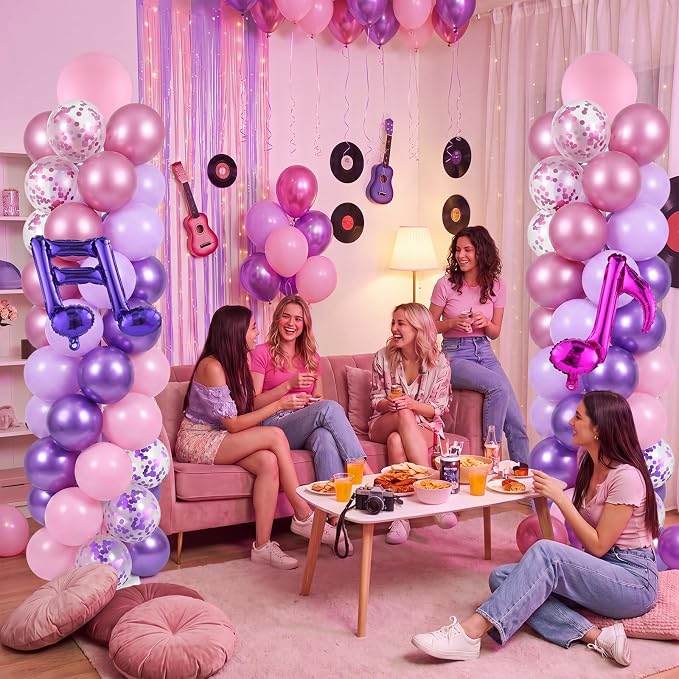 Skylety 2 Sets Kpop Music Balloon Column Stand Kit Adjustable Music Purple Pink - Image 7