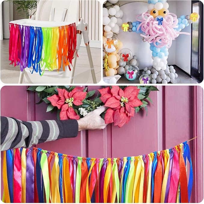 WANDIC Ribbon Tassel Garland, Colorful Fabric Decorative Ribbon Banner Handmade - Image 5