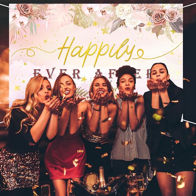 INNORU Happily Ever After Backdrop Banner, Mr & Mrs Wedding Party Photography - Image 5