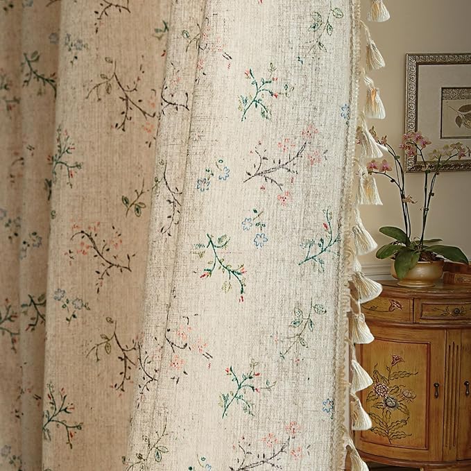 ENJOYBRIDAL Floral Boho Curtains 2 Panels Short 63 Inch Curtains Patterned Semi by ENJOYBRIDAL