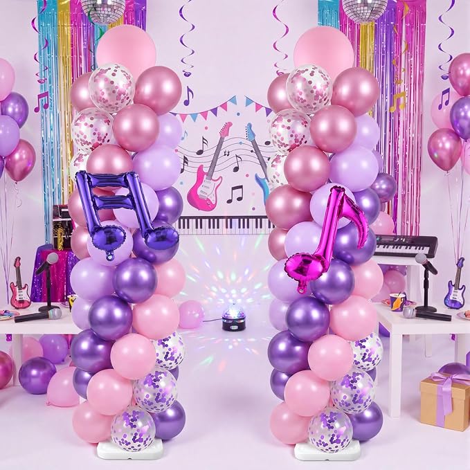 Skylety 2 Sets Kpop Music Balloon Column Stand Kit Adjustable Music Purple Pink - Image 4
