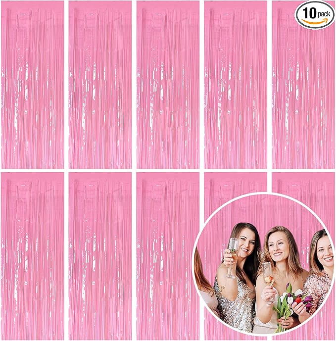 10 Pack Foil Curtain Pink Backdrop Streamers Metallic Tinsel Fringe Curtains by KEJ
