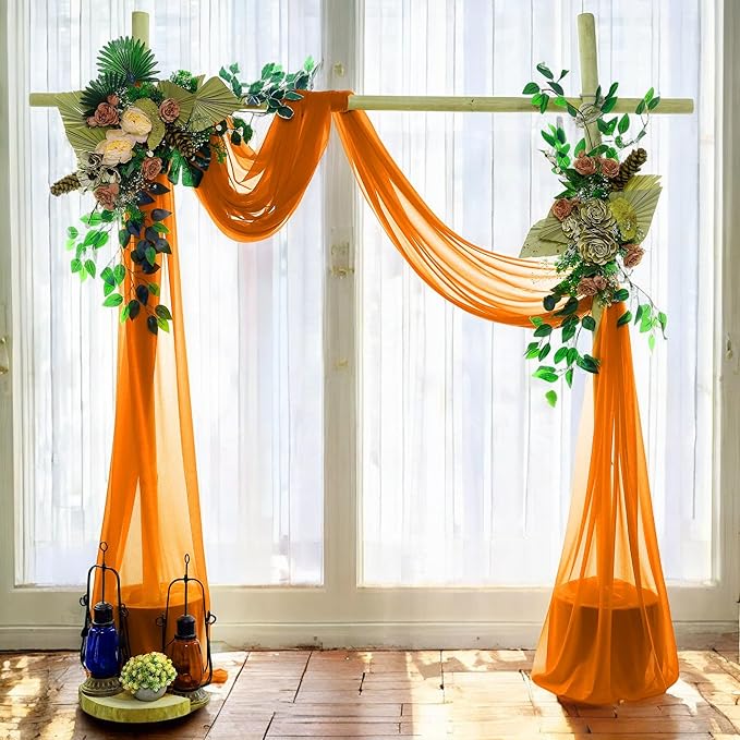 MDS Halloween Chiffon Draping Fabric - 2 Panel, 30" Wide x 75ft Long - Sheer Spooky Arbor & Canopy Drapery for Haunted House Backdrops, Party Ceilings, DIY Costumes & Themed Events - Orange