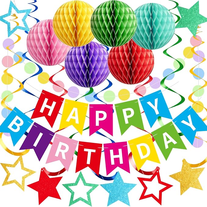 Rouceyxin Birthday Decorations, Colorful Happy Birthday Banner by Rouceyxin