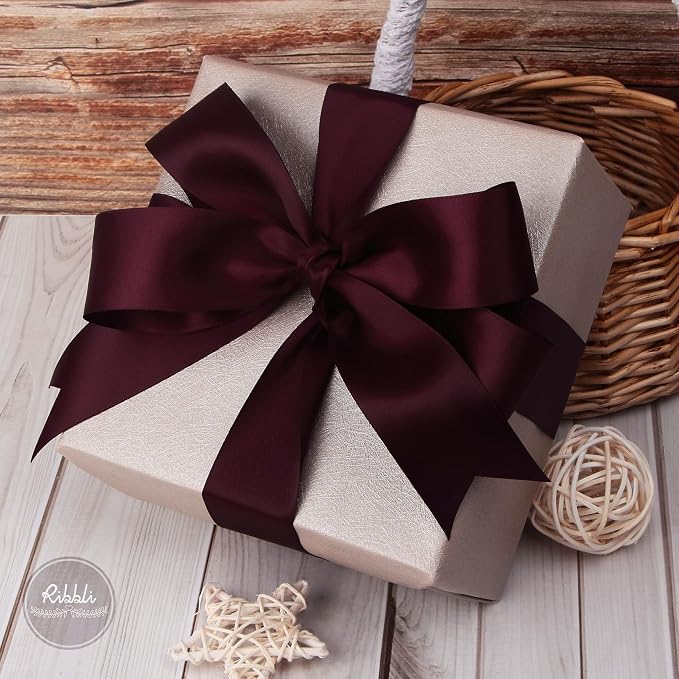 Ribbli Burgundy Double Faced Satin Ribbon, 1-1/2” x Continuous 25 Yards - Image 2