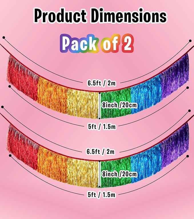 Dense Rainbow Colorful Fringe Banner Tassel Garland Party Decor, 2 Pack | - Image 4