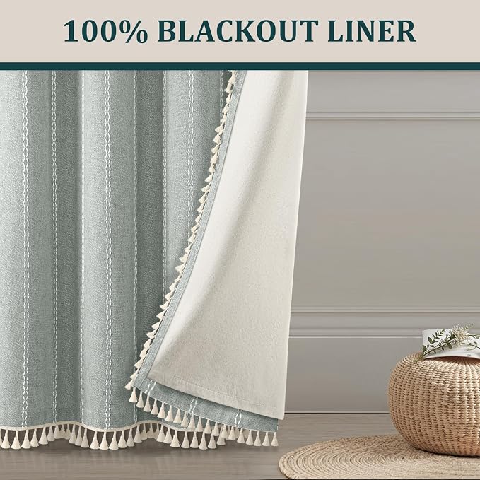 Teal 100% Boho Blackout Curtains 96 Inch 2 Panels - Image 2