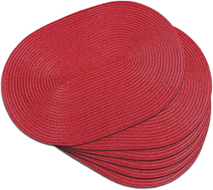 Placemats Set of 6, Woven Oval Braided Dining Table Mats | 12 x 17.5 Inch Size by Noctiflorous