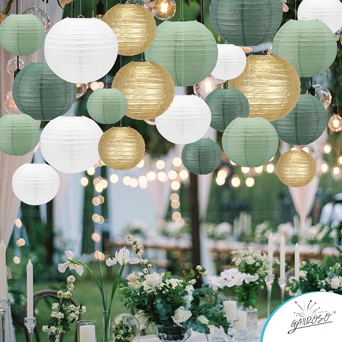21Pcs Sage Green Paper Lanterns, Rustic Party, Graduation, Sage Green Birthday - Image 7