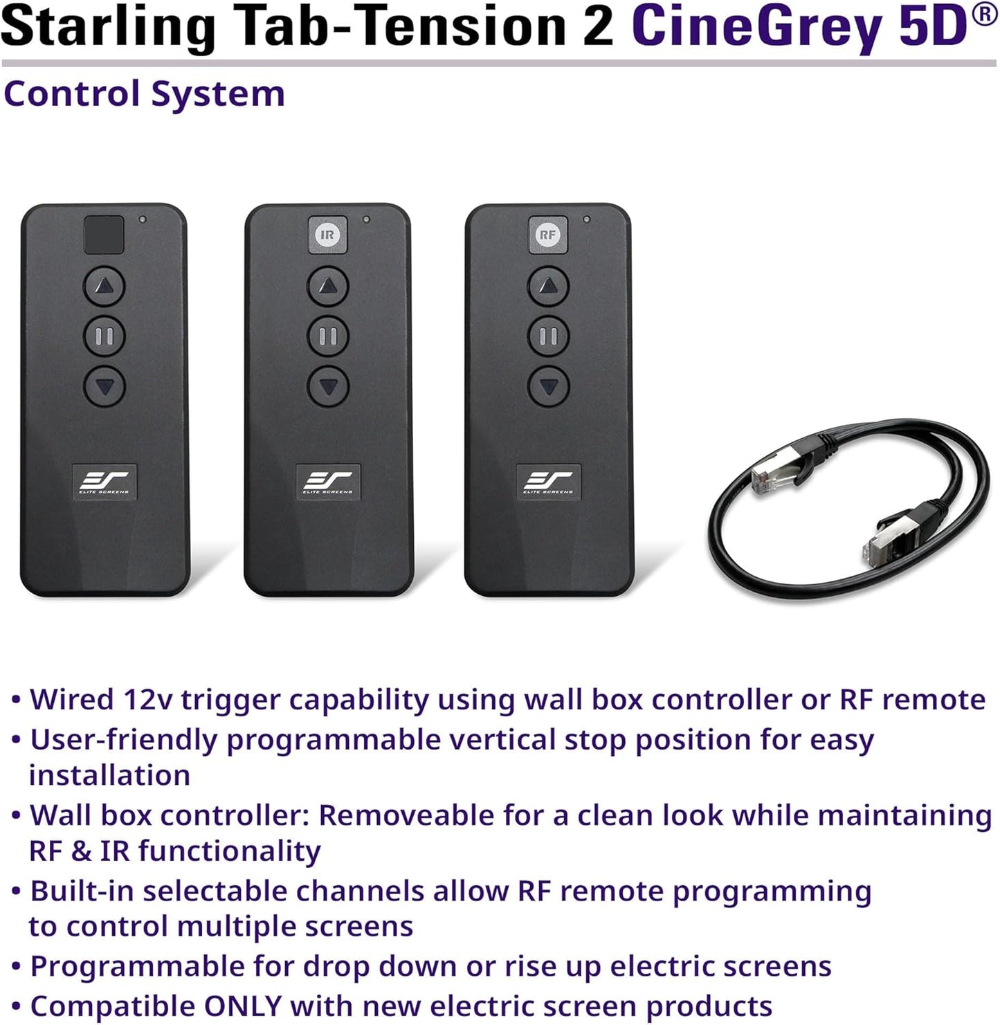 Elite Screens Starling Tab-Tension 2 CineGrey 5D, 120" 16:9, Ceiling and Ambient Light Rejecting Electric Projector Screen Programmed Remote Kit, CineGrey 5D Projection Material, STT120U2HD5-E12