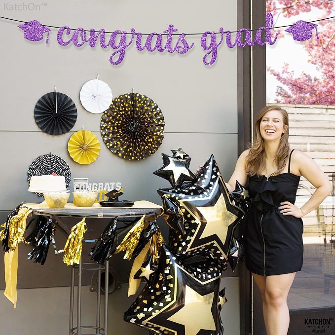 KatchOn Glitter Congrats Grad Banner Purple 10 Feet | No DIY, Graduation Banner - Image 9