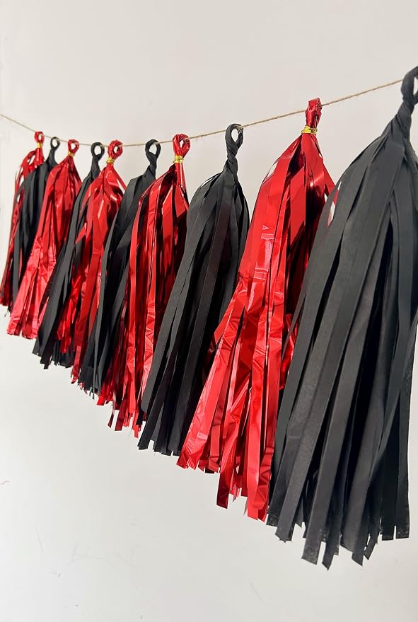 Generic 20 PCS Red and Black Tassel Garland Banner Tissue Paper Tassels - Image 4