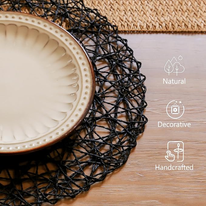 AHHFSMEI Paper Braided Round Placemats Set of 8 Natural Non-Slip Heat Resistant - Image 3