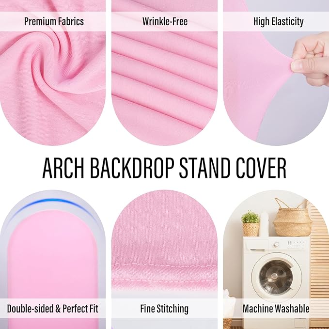 LEBENGURU Upgraded 5FT Wedding Arch Cover, Light Pink Spandex Fitted Arch Backdrop Cover, Round Top Chiara Stand Covers for Birthday Party Baby Shower Banquet Balloon Décor