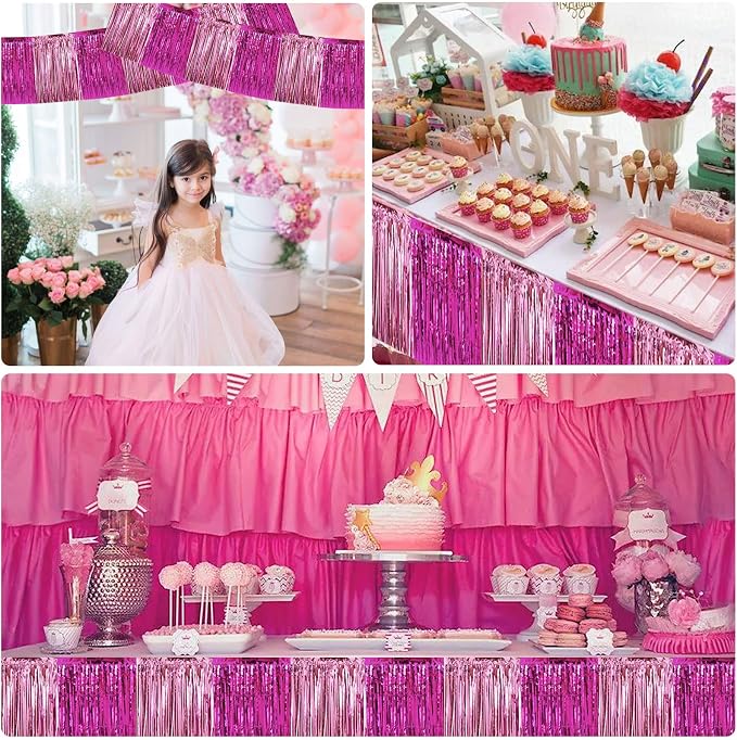 BEISHIDA Pink Mix Fringe Garland Banner 30ft Wall Tinsel Foil Streamers | 3Pack - Image 4