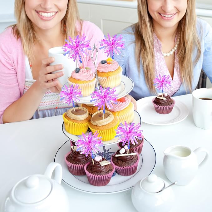 Gyufise 20Pcs Foil Firework Cupcake Toppers Happy Birthday Cake Toppers Sparkle - Image 7