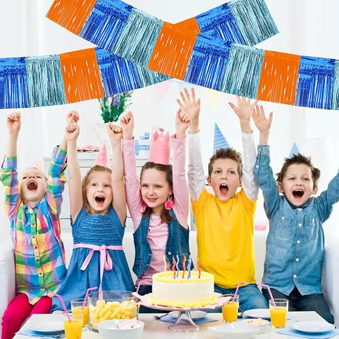 BEISHIDA Orange Blue Fringe Garland Banner 30ft Wall Tinsel Foil Streamers | - Image 5