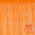 Orange Metallic Tinsel Foil Fringe Curtains, 2 Pack 3.3x8.3 Feet Party Streamer by NUWDHP