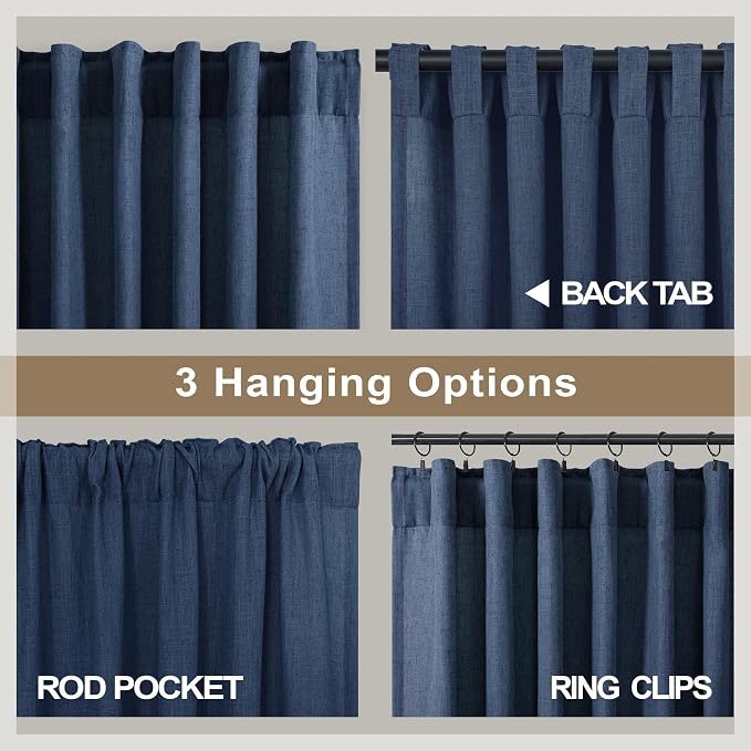 Pitalk 102 Inch Curtains Navy Blue Linen Drape - Image 5