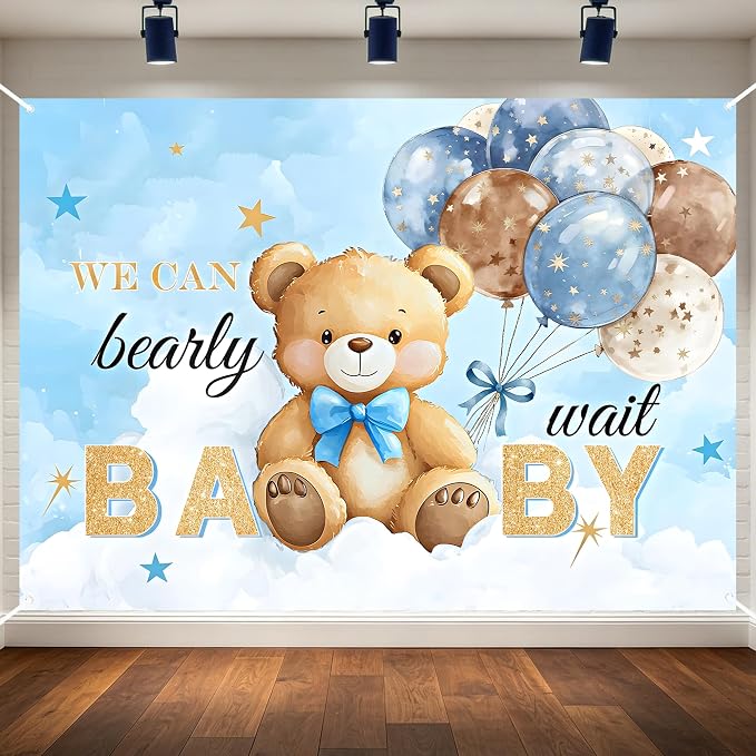 Bear Baby Shower Backdrop 7x5FT We Can Bearly Wait Party Baby Shower Banner by Unknown