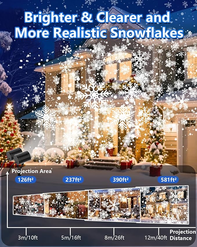 Christmas Projector Lights Outdoor, 2025 Upgraded Snowflake Double Head, 360° Rotating, IP65 Waterproof, Timer Function - Holiday, Party, Christmas Decorations & Gifts for Yard, Garden, Indoor