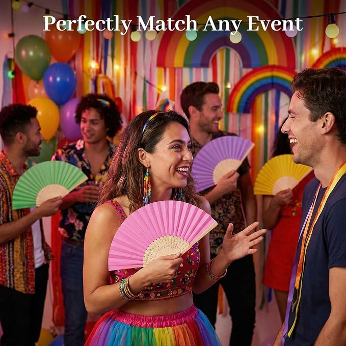DomeStar 15 PCS Paper Folding Hand Fans, 8.3 Inch Multicolored Paper Fans | - Image 3