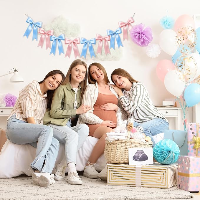 2 Strings of 16PCS Baby Pink&Baby Blue Bow Garlands Banner Decoration, - Image 5