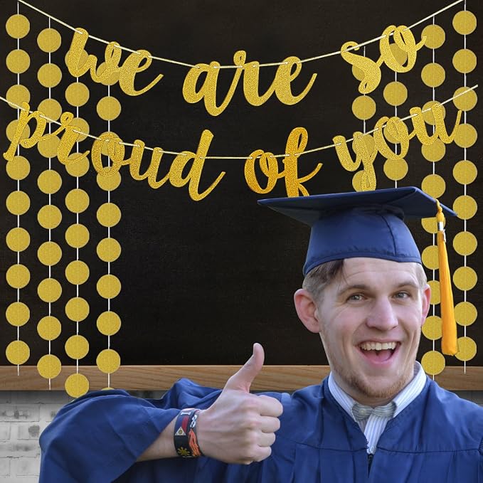 2026 Graduation Banner Party Decorations Gold Glitter We are So Proud of You - Image 5