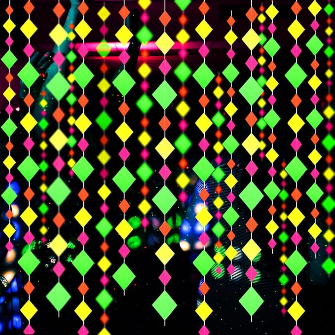 110feet Neon Paper Garland Neon Streamers Hollowed Star Black Light Neon by WELITTCON