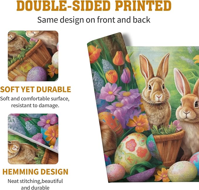 Easter Rabbits Eggs Placemats Set of 4 Easter Bunny Tulip Flowers Table Place - Image 5