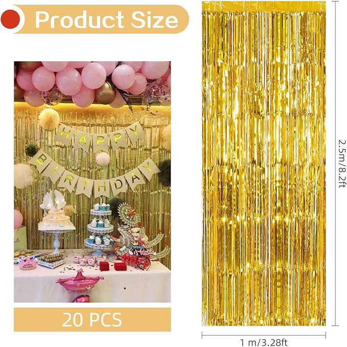 20 Pack Gold Foil Curtain Backdrop 3.2ft x 8.2ft Foil Fringe Backdrop Curtain - Image 3