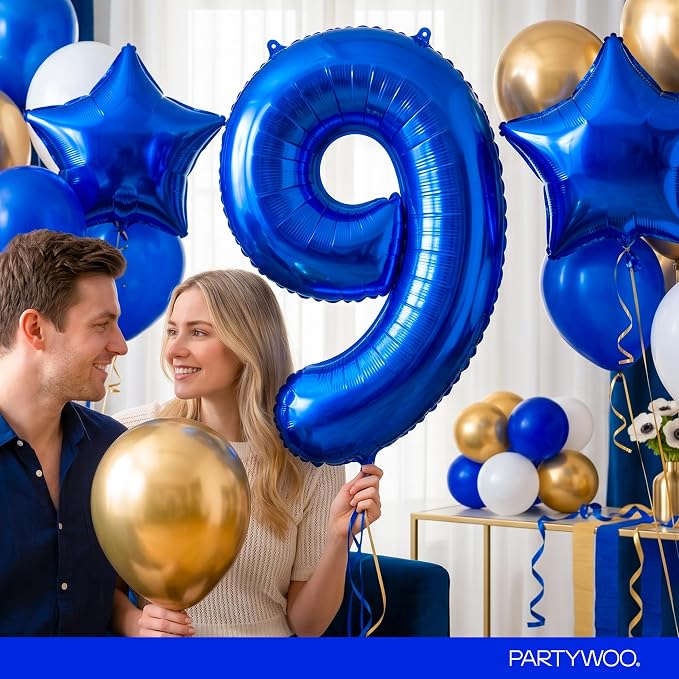 PartyWoo Number Balloons 40 Inch Blue Number 9 Kit - Image 9
