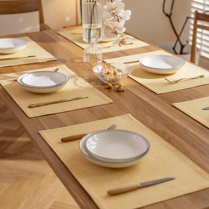 Demetex Yellow Placemats Set of 8 Linen Fabric Placemat Heat Resistant Washable - Image 6