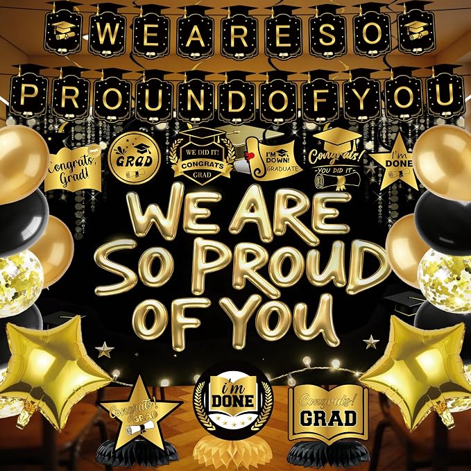 Black Gold We are So Proud of You Decorations, We are So Proud of You Banner by Dormirpilow