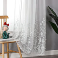 VISIONTEX White Sheer Voile Curtains, Decorative White Embossed Leaves Rod Pocket Window Drapes for Home Kitchen, Living Room and Bedroom 54 x 84 Inch, Set of 2 Curtain Panels