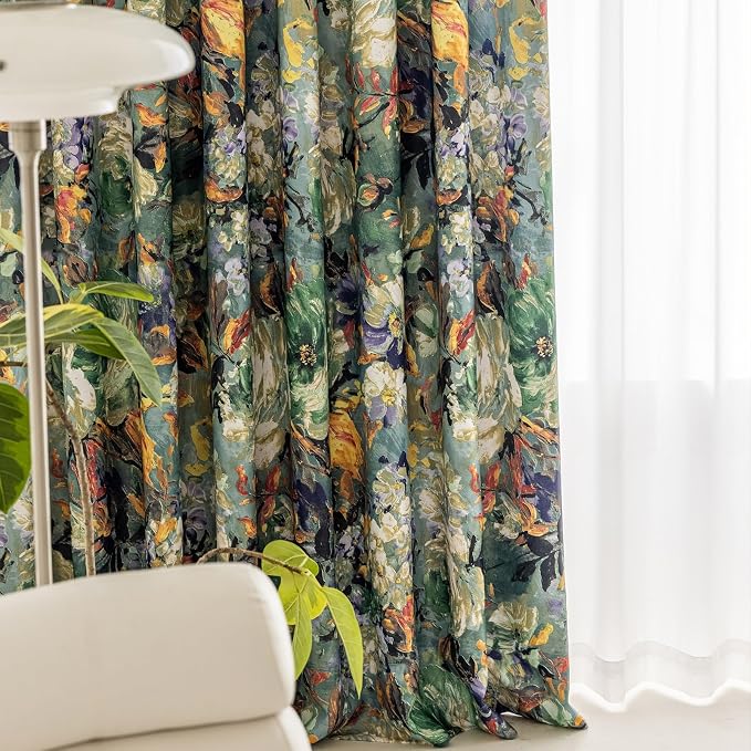 SUOUO Dark Green Vintage Floral Blackout Curtains - Image 8
