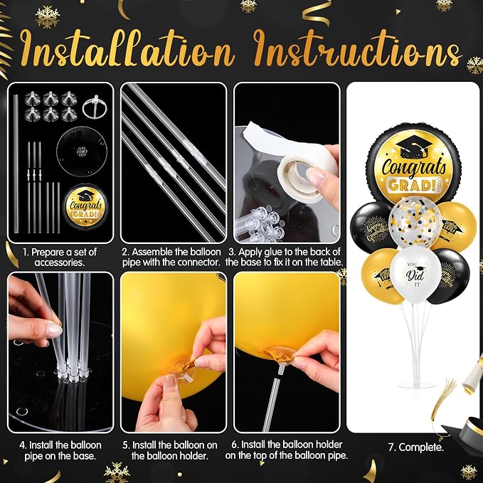 Kasyat 2 Set Gold and Black 2026 Graduation Table Centerpiece Balloon Stand Kit - Image 4