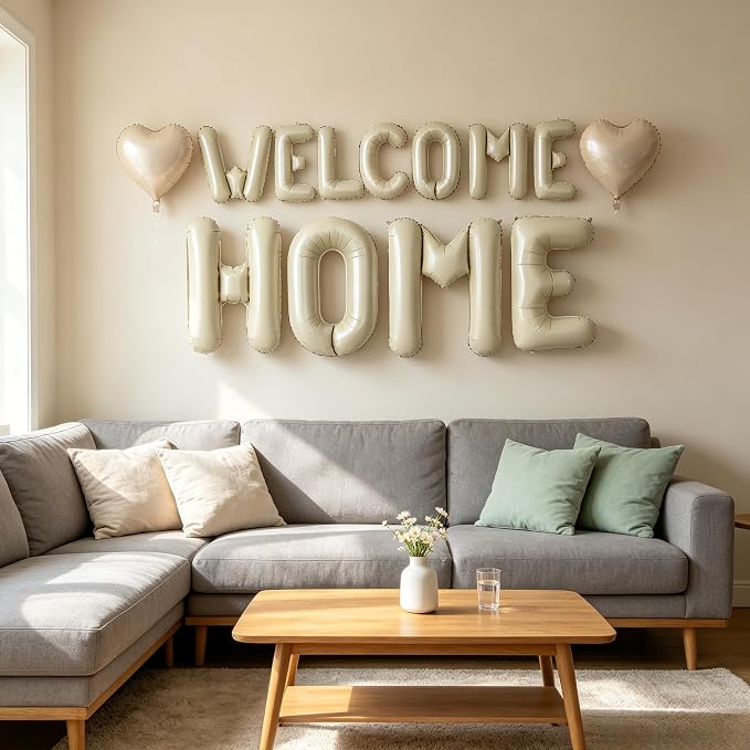 TONIFUL 2 Size Cream White WELCOME HOME Foil Letter Balloons Banner Decor | - Image 5