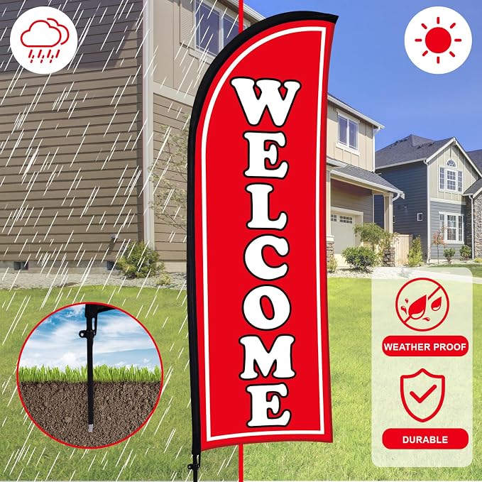 Buryeah 4 Sets Welcome Feather Flag Sign Kit Welcome Banners Swooper Flag - Image 6